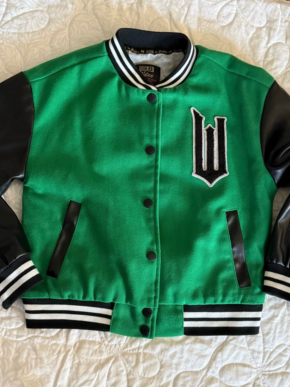 Justice Green and Black Varsity Jacket